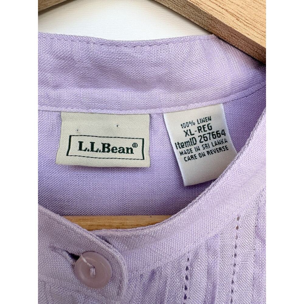 LL Bean Purple Linen Tunic Top Collarless Button Front Pintuck Pleats XL - Picture 2 of 15